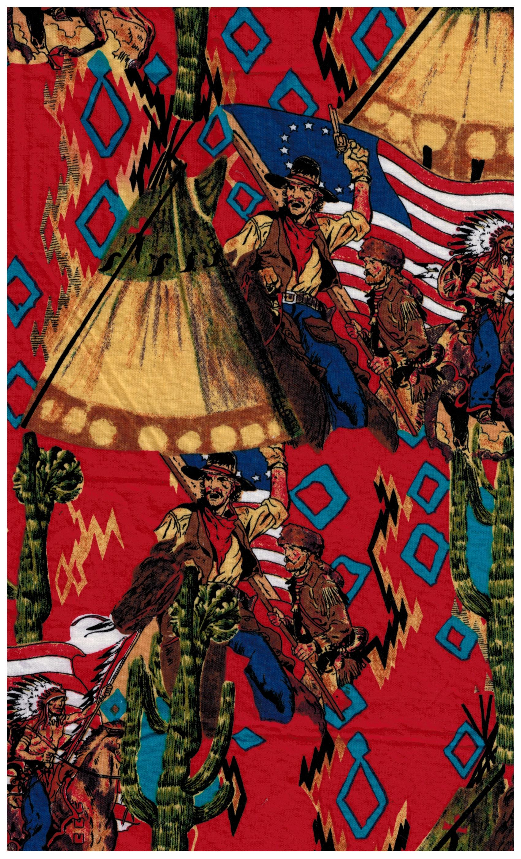 S Shamash And Sons Fabric Native American Cowboys Teepee Print