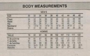Men's size chart