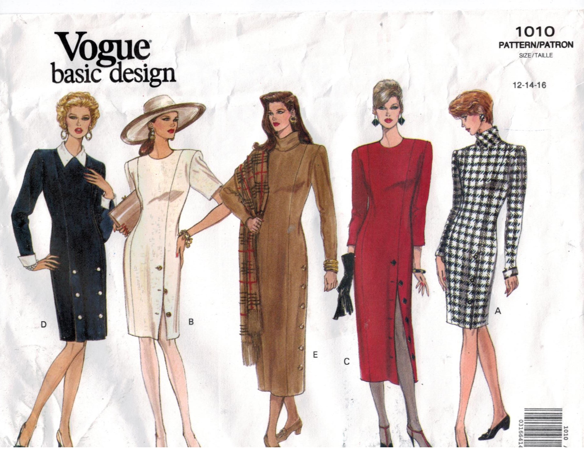 Vogue Pattern 1010 Side Button dresses three lengths easy Size 12 14 16 ...