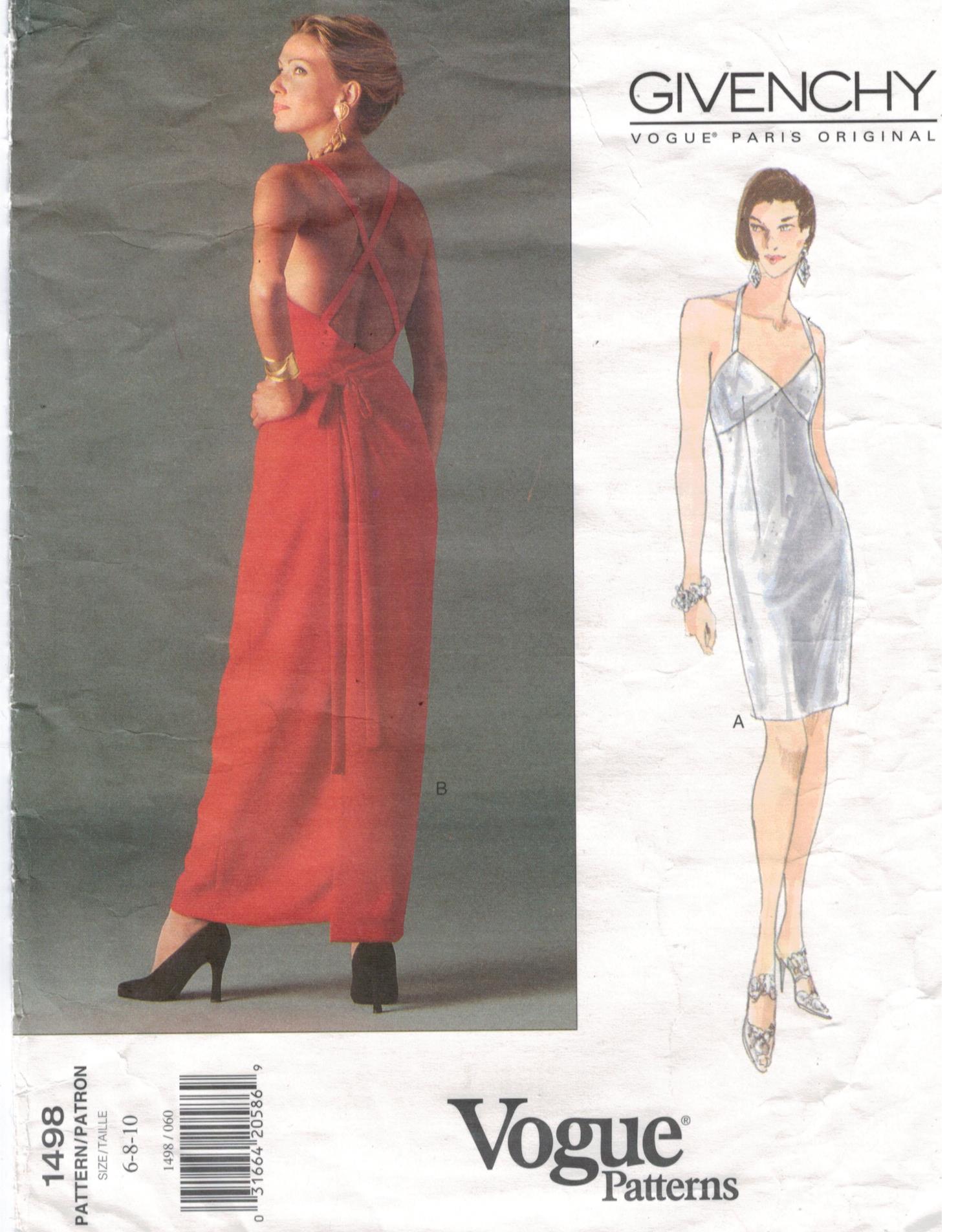 Vogue Pattern 1498 Givency Designer Evening Gown Size 10 | Sewing Pattern  Heaven