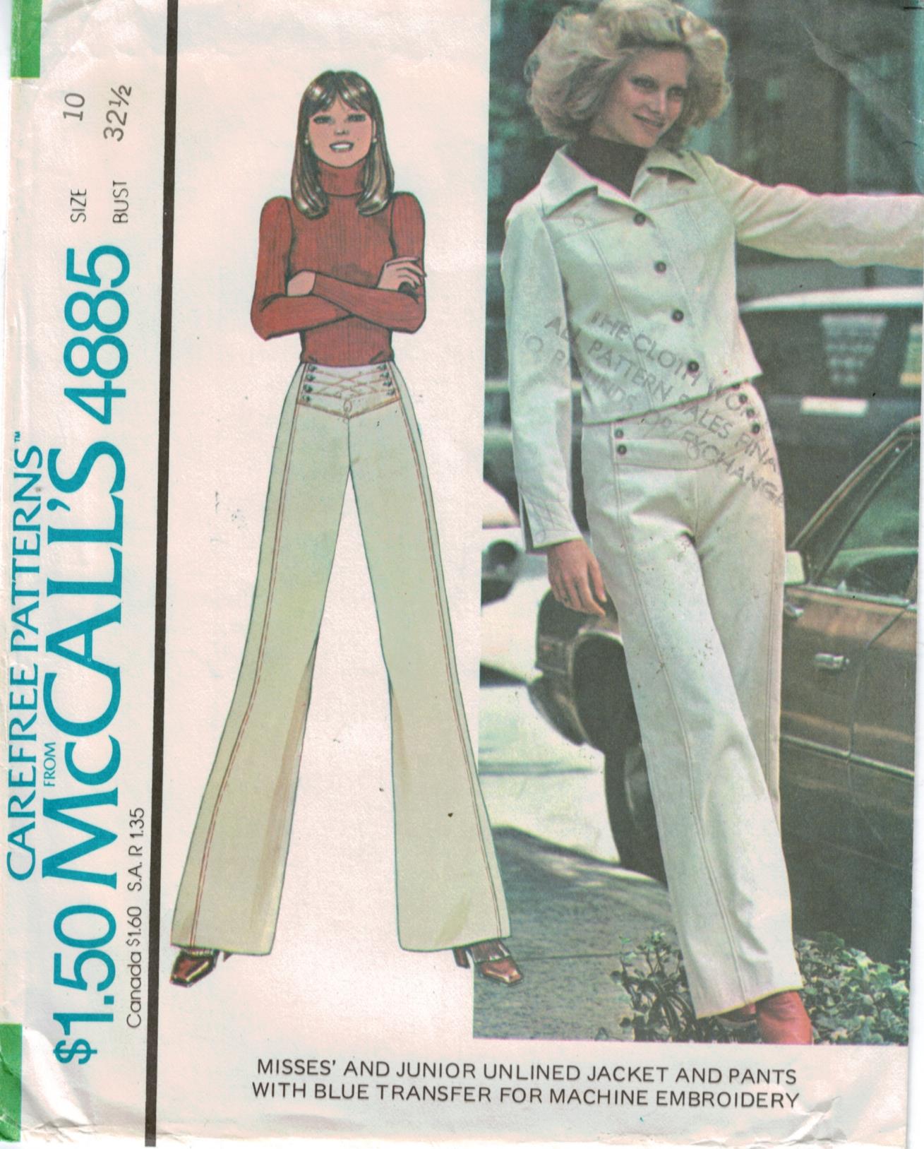 Vintage 70s McCalls 2672 Bell Bottom Hip Hugger Pants Pattern Waist 25.5  Hips 36