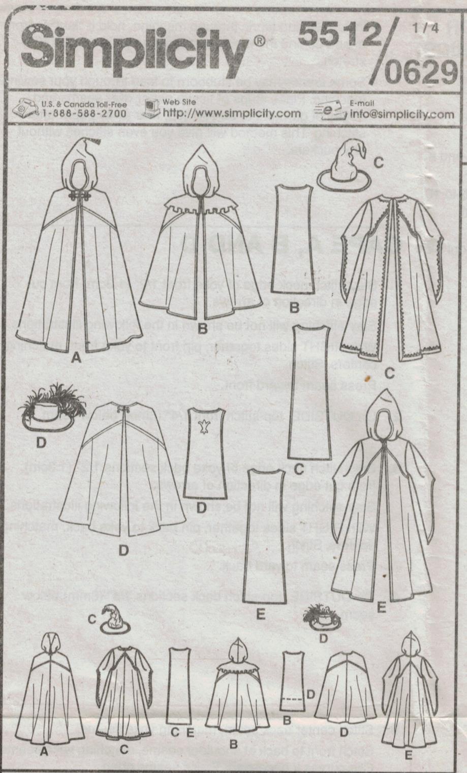 Simplicity Pattern 5512 Designer Costumes for Kids Musketeer, wizard