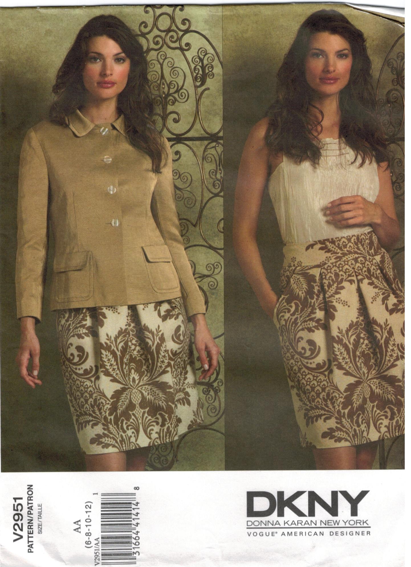 Vogue Pattern 2951 Donna Karan DKNY Jacket and Skirt Misses size 6,8,10 ...