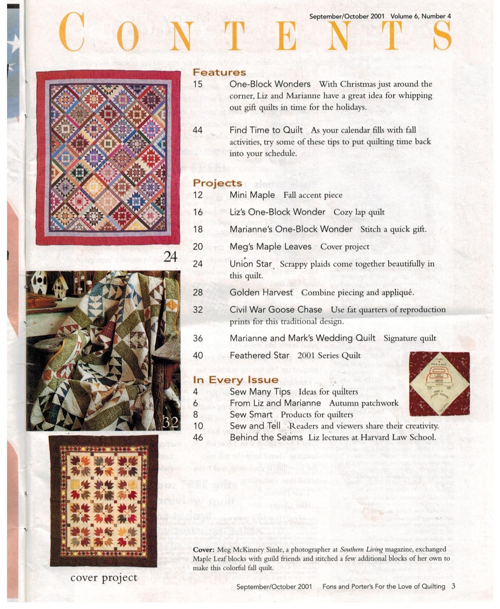 Fons and Porter For the Love of Quilting Magazine Fall 2001 Maple Leaf