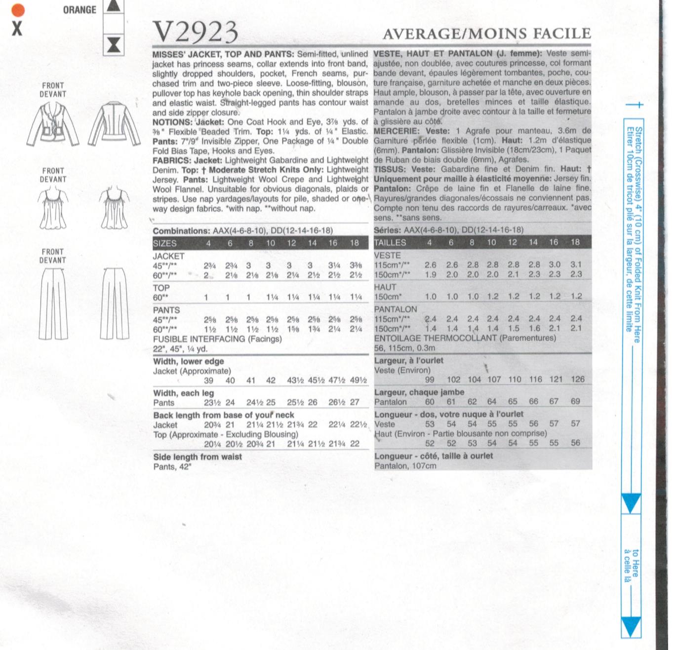 Vogue Pattern 2923 Donna Karan Designer DKNY Jacket Pants Top Size 12 ...