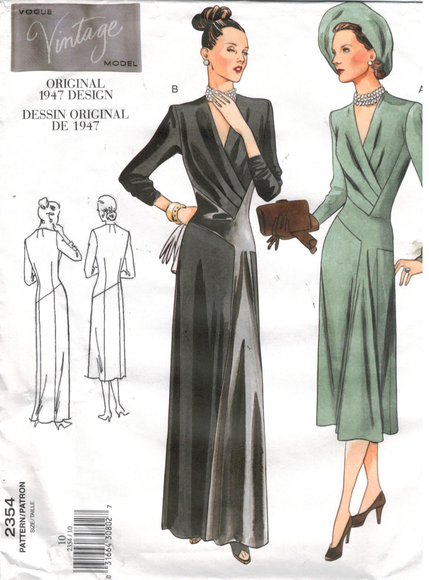 Vogue Pattern 2354 Dress and Gown from 1947 size 14 | Sewing Pattern Heaven