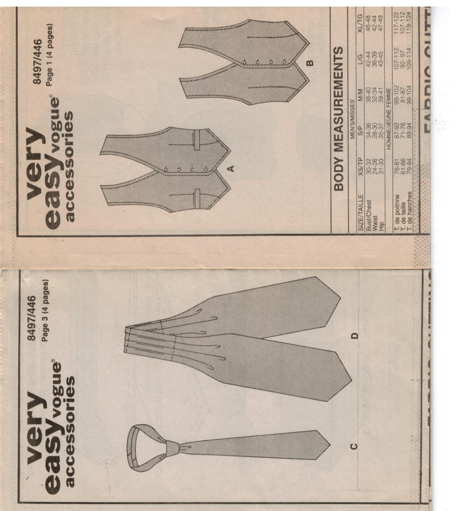 Vogue Pattern 8497 Vest, ties and ascots for men and women Sewing