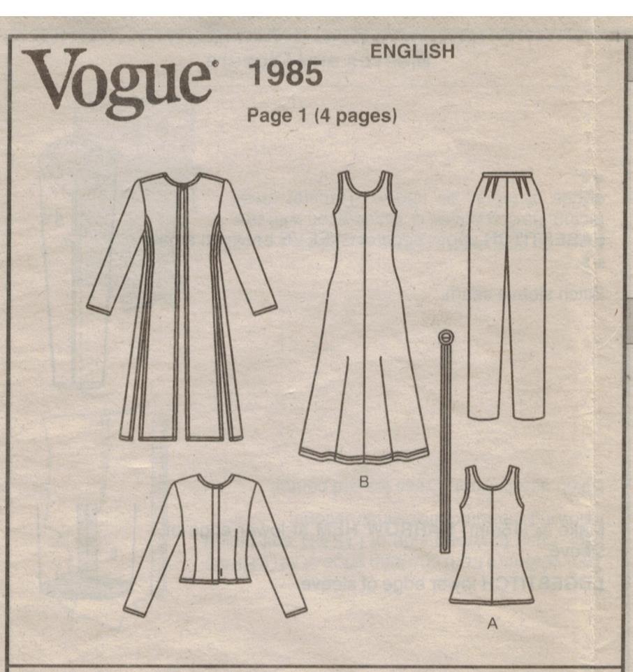 Vogue Pattern 1985 ADRI Designer Vogue Attitudes wardrobe Duster Coast ...