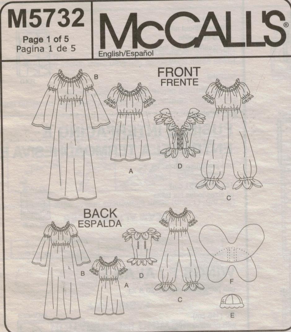 dresses in 2 lengths with sleeve variations and wings in Girls/' sizes Butterick 3897 UNCUT /& FF Fairy costumes pattern K2437 2003