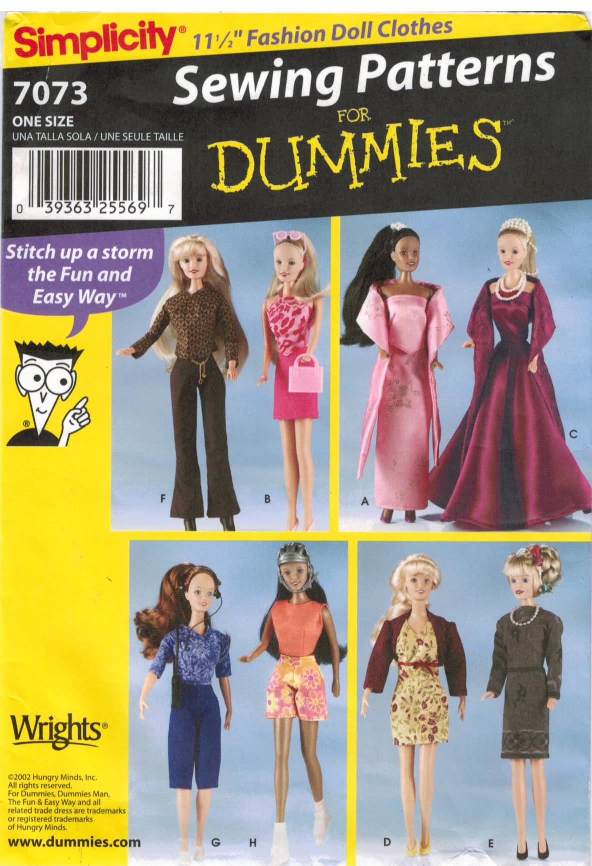 Simplicity Pattern 7073 Fashion Doll Wardrobe for Barbie size dolls