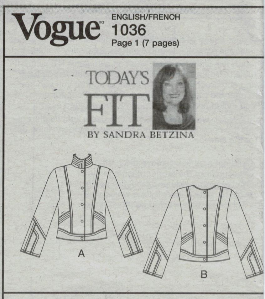 Vogue Pattern 1036 Today’s Fit by Sandra Betzina Designer Jackets All ...
