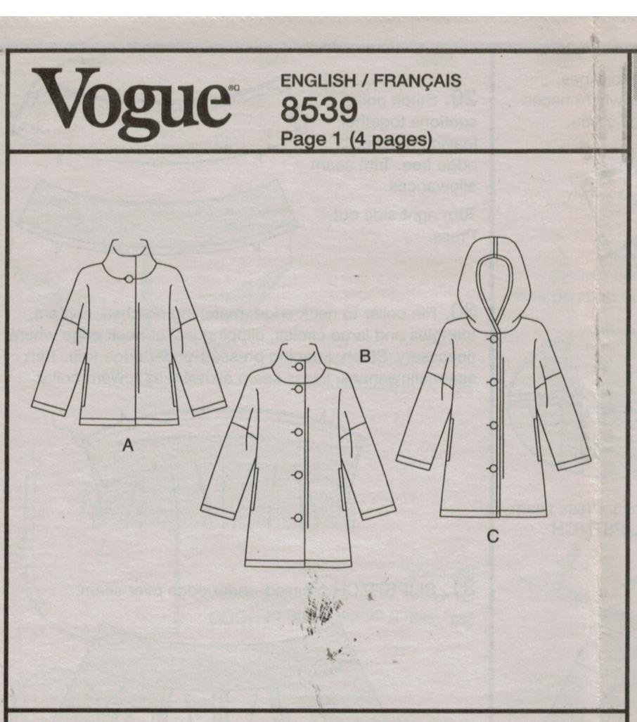 Vogue Pattern 8539 Very Easy Vogue Jacket and Coat Patterns Misses