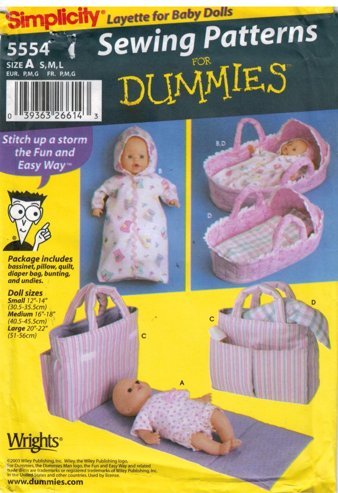 Simplicity Pattern 5554 Sewing Patterns for Dummies Doll Bassinet
