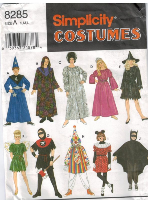 simplicity-pattern-8285-halloween-costume-collection-for-kids-witch-princess-bride-of