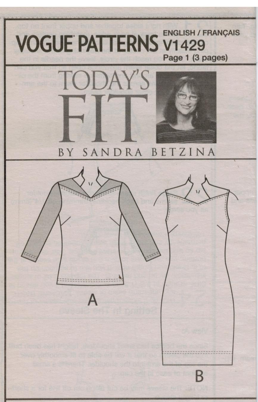 Vogue Pattern 1429 Today’s Fit by Sandra Betzina Designer Top and Dress