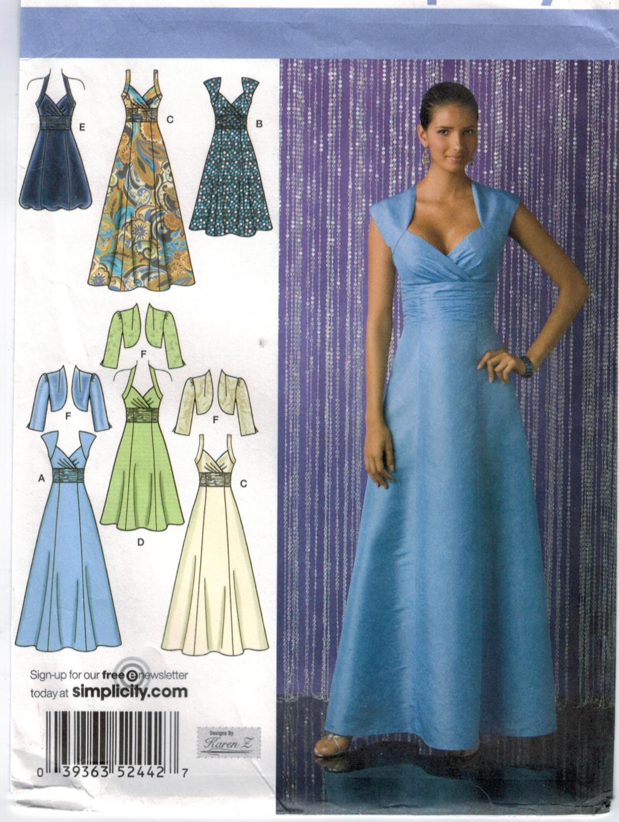 Simplicity Pattern 2442 Misses Gown and Dress Pattern with Bolero Jacket  Designed by Karen Z Sizes 6, 8, 10, 12, 14