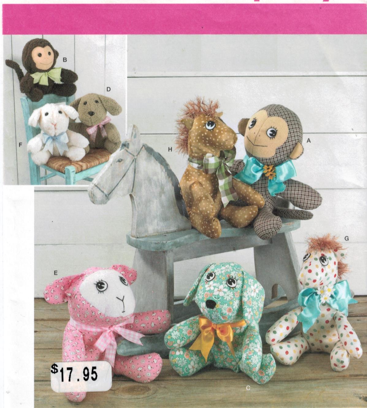 Lamb Chick Duck Horse Pony Dog Stuffed Animal Toy 1404 Sewing Pattern Simplicity 