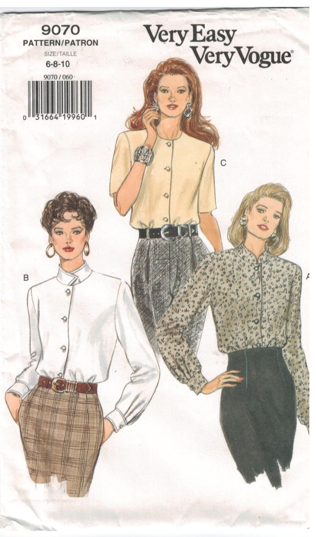 Size 8-10-12 UNCUT Vogue 7946 Very Easy Very Vogue Sewing Pattern Misses' Blouse