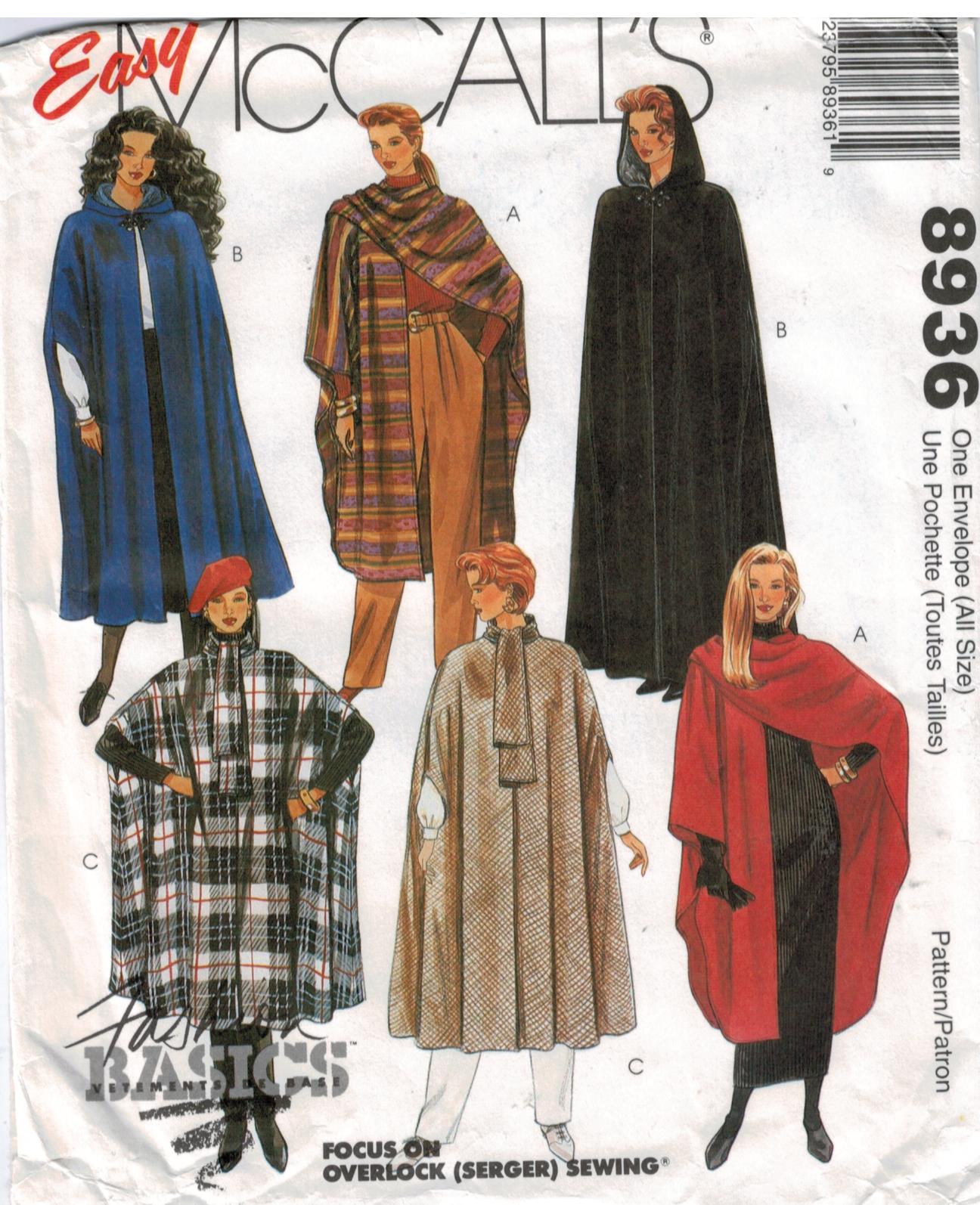 McCalls Pattern 8936 Easy to Sew Fashion Basics collection of capes and  wraps Misses sizes 6 through 20