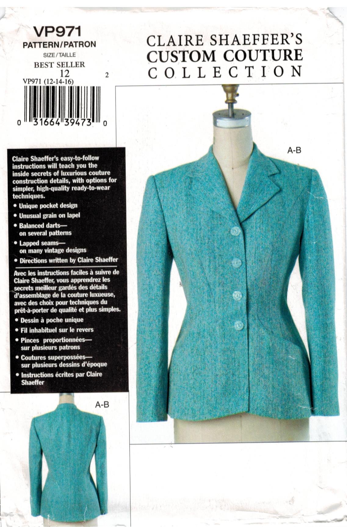 Vogue Pattern 7908 Claire Shaeffer Designer Couture Jacket for misses