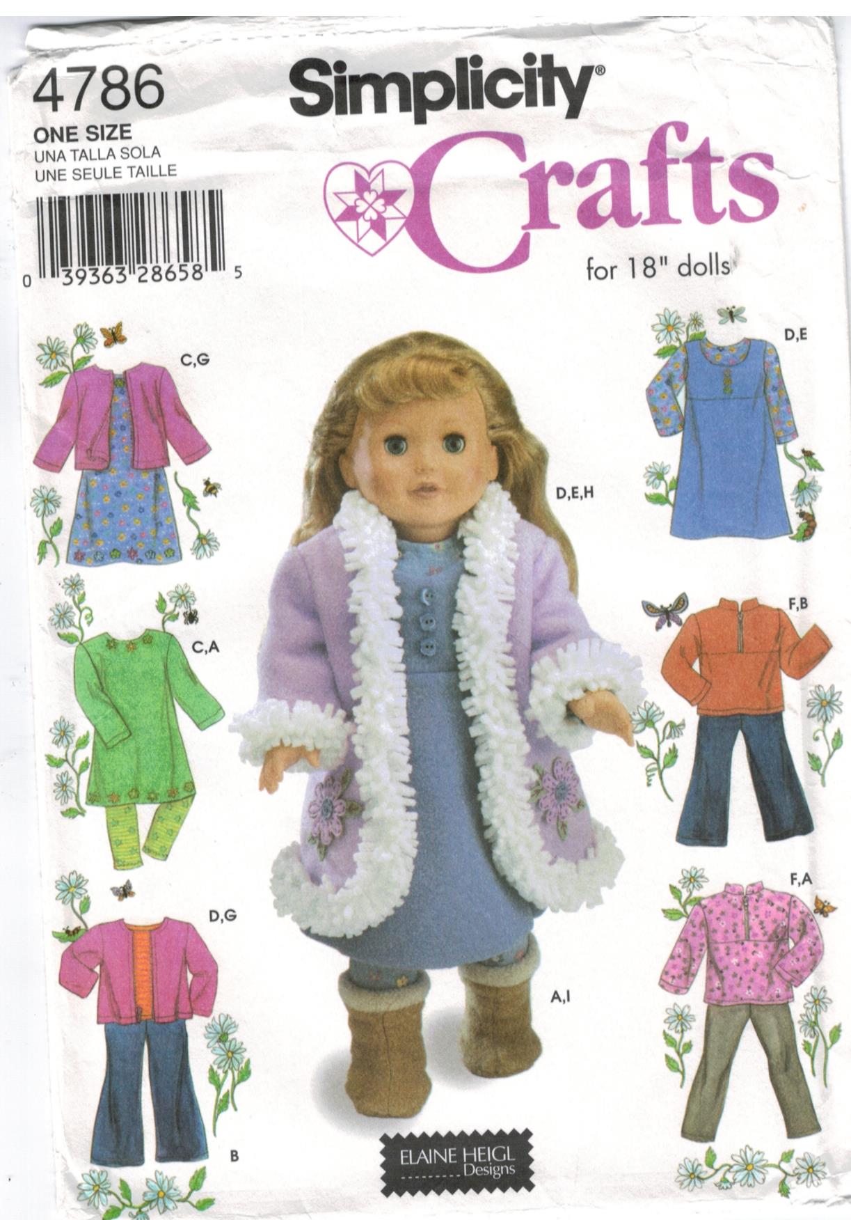 🌻 SIMPLICITY #8535 - CUTE 18 AMERICAN GIRL DOLL - SEW FOUR OUTFITS  PATTERN FF