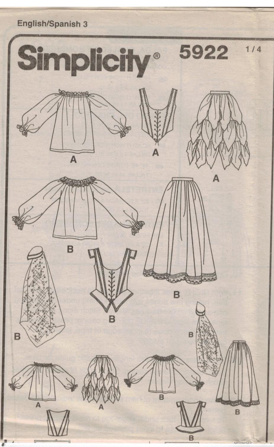 Simplicity Pattern 5922 Renaissance Costumes Blouses, skirts, vest, hat ...