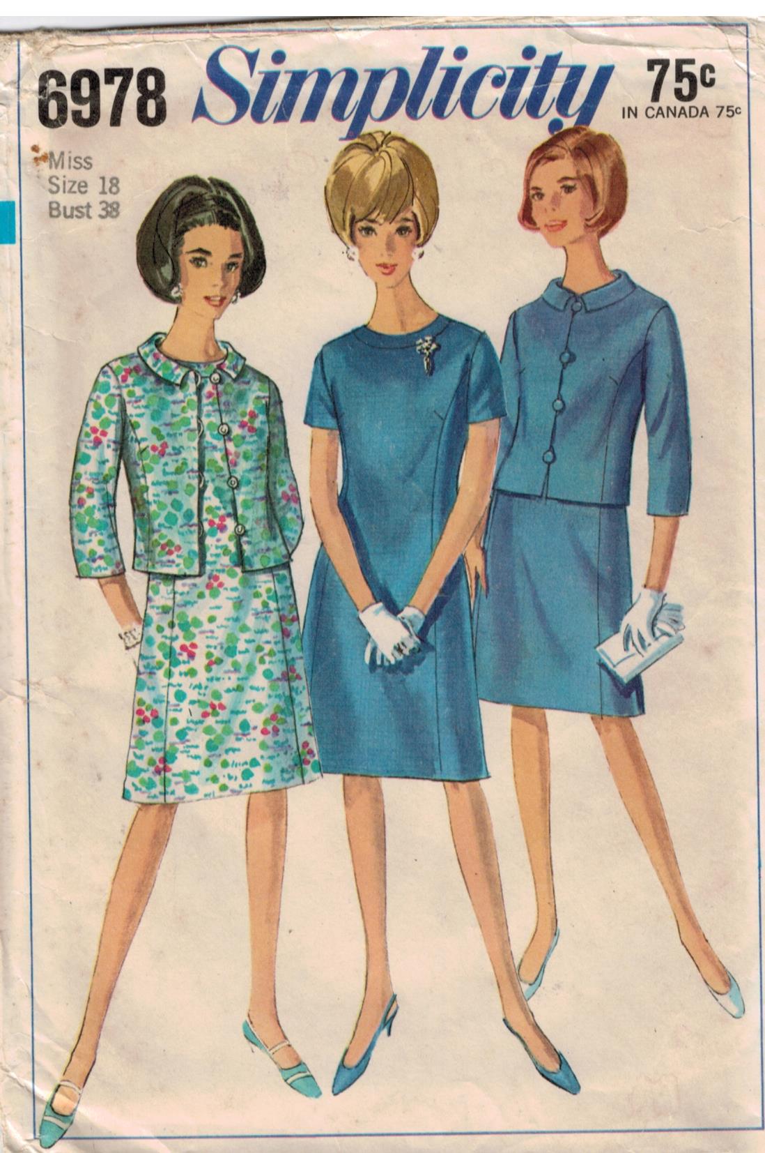 Simplicity Pattern 6978 Vintage One Piece Sheath Dress And Hip Length Jacket Size 18 Sewing Pattern Heaven