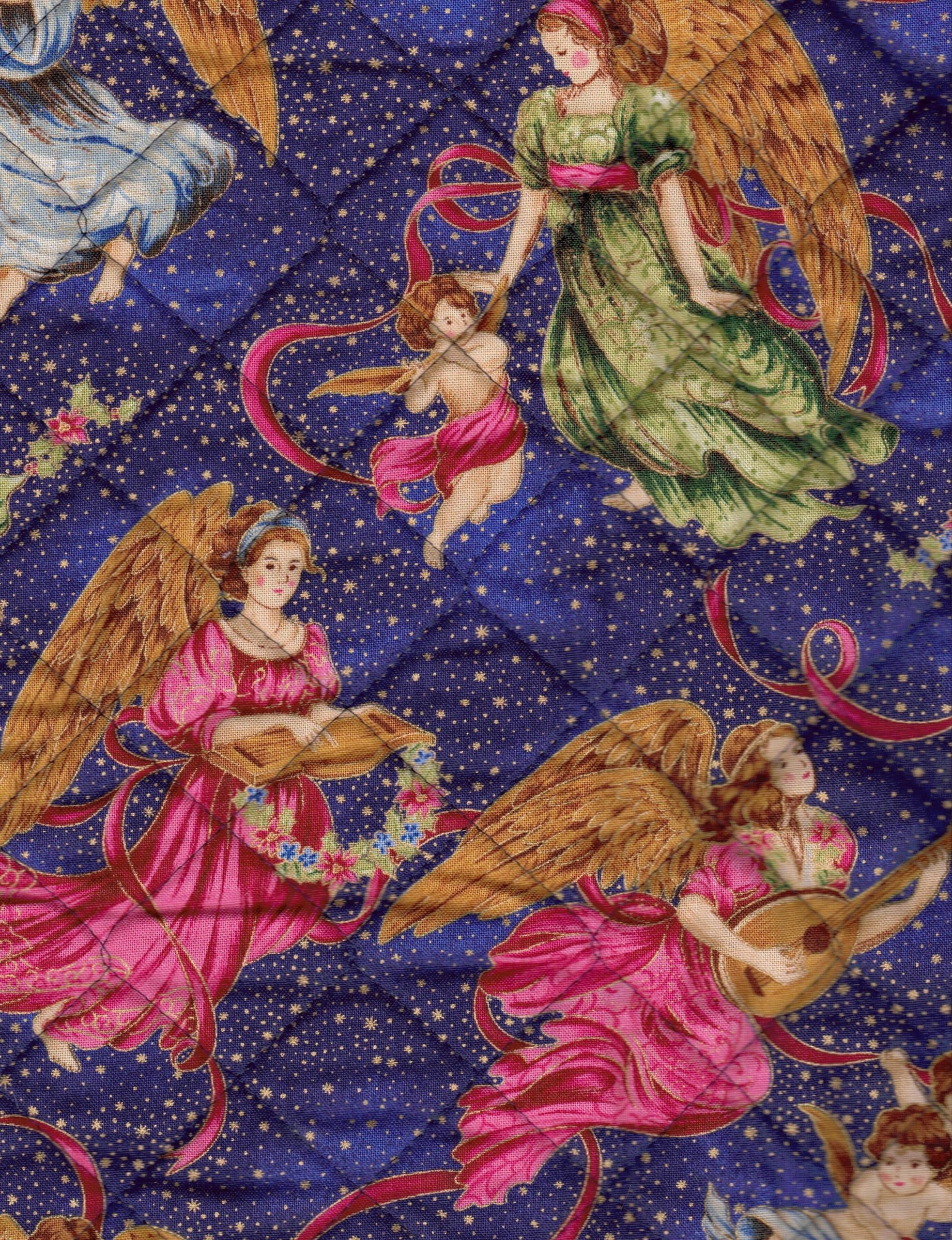 Christmas Double Face Quilted Fabric – Angels and cherubs and Gold Snowflake reverse  Sewing 