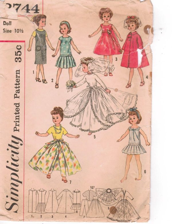 Simplicity Pattern 2744 Vintage Doll Clothes for 10 1/2″ dolls Miss