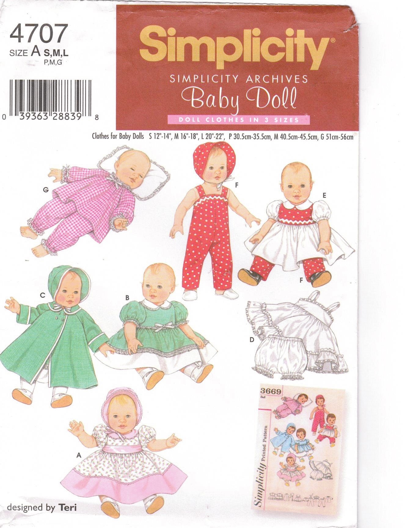 Simplicity Pattern 4707 Simplicity Archives Baby Doll clothing in