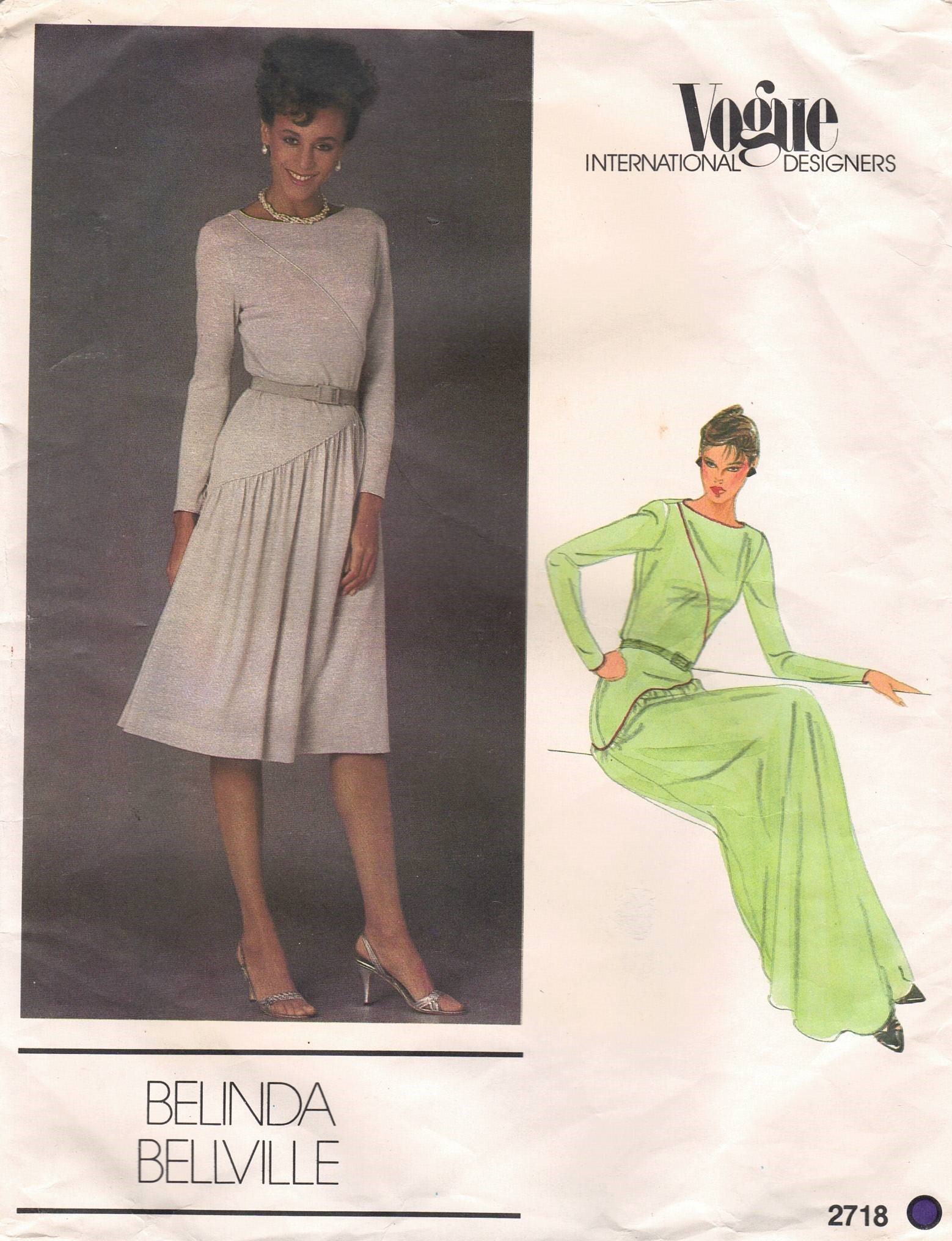 Vogue Pattern 2718 Belinda Bellville designer knit dresses in day and  evening length for misses size 14 | Sewing Pattern Heaven