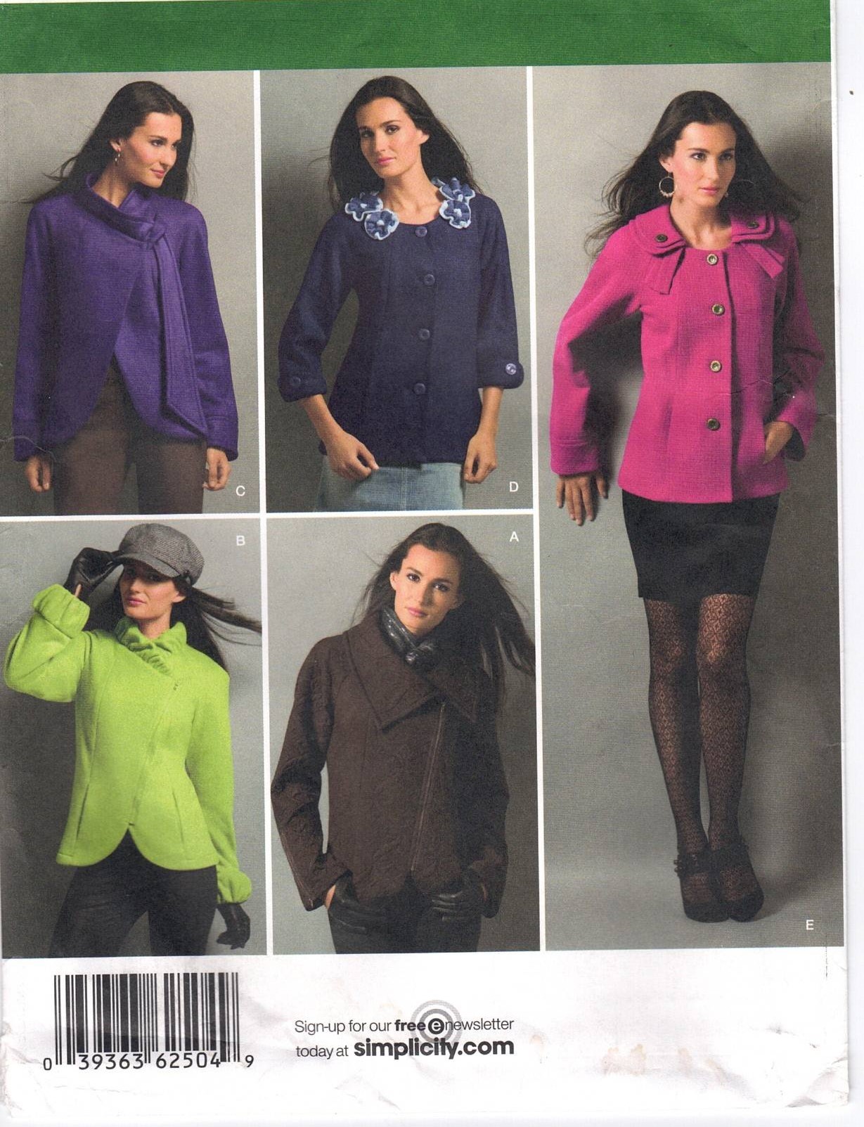 Simplicity Pattern 2504 Misses Jackets with front and collar variations  sizes 16 – 24