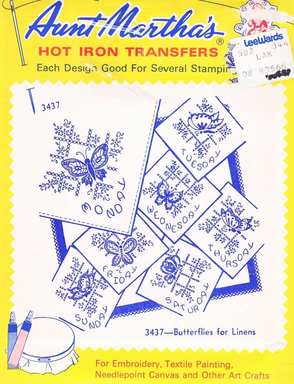 Aunt Martha's Hot Iron Transfers #3437 Butterflies for Linens for Embroidery,  Textile Painting, Needlepoint